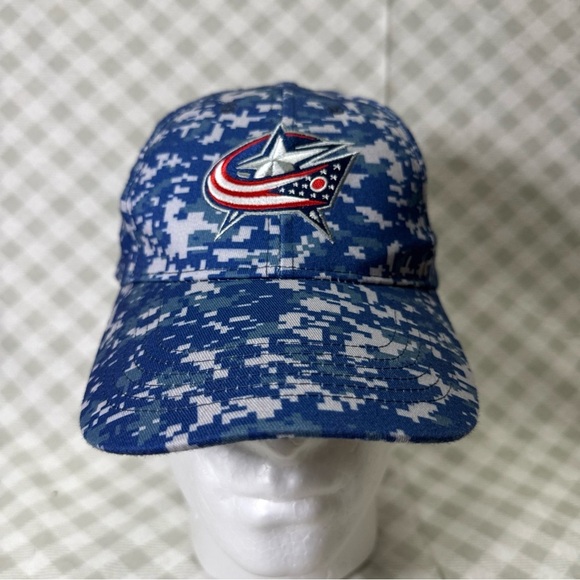 Columbus Blue Jackets NHL Blue Digital Camo Strapback Adjustable Hat SGA Rare! - Picture 1 of 6